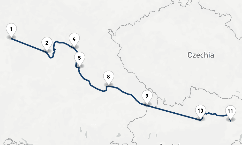 11 nights / 12 days, one-way from Frankfurt am Main to Vienna