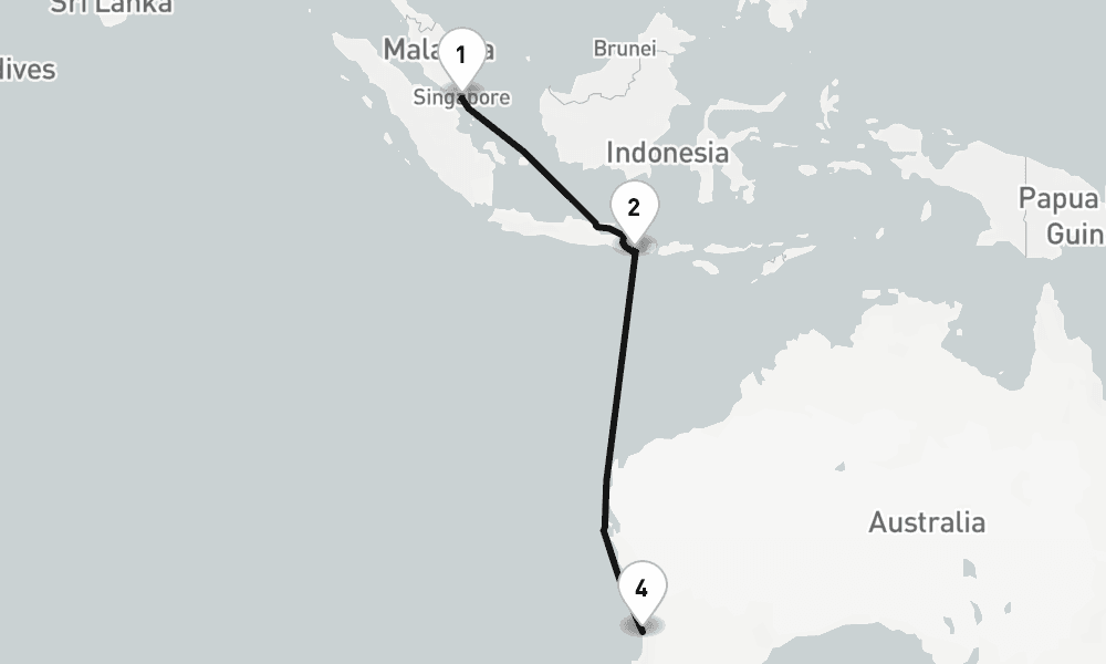 9 nights / 10 days, one-way from Singapore to Fremantle (Perth, Western Australia)