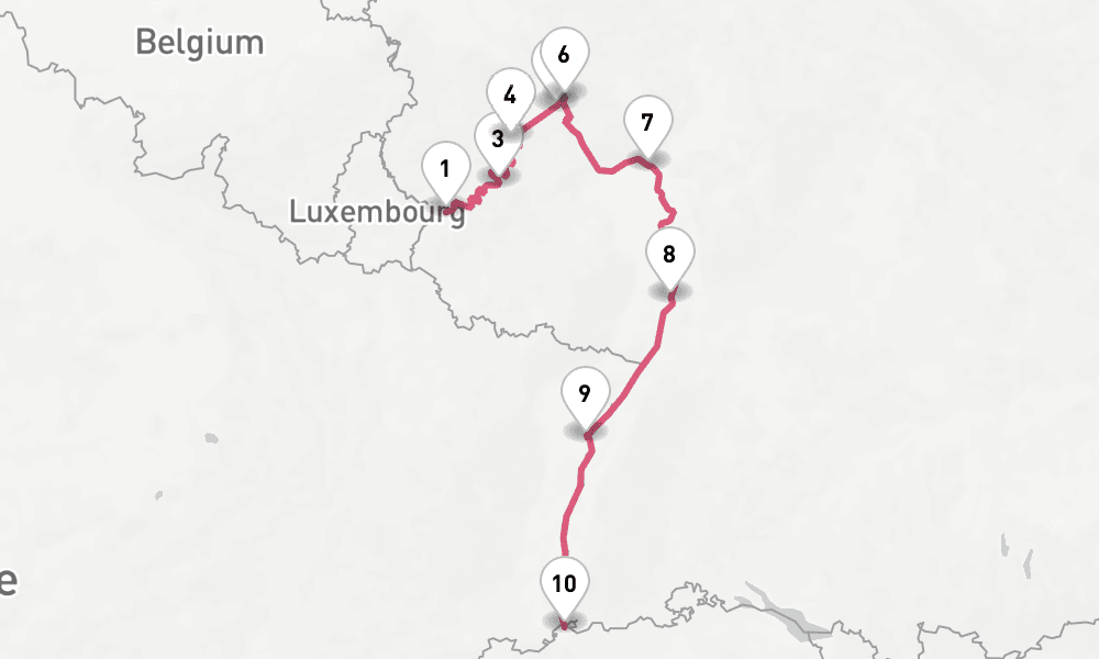 7 nights / 8 days, one-way from Trier to Basel