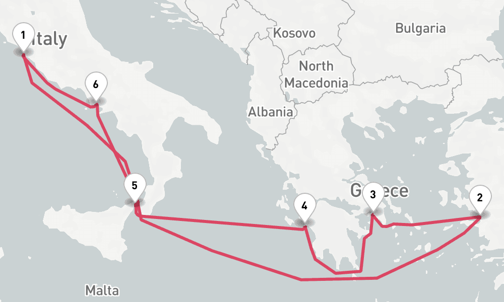 8 nights / 9 days, Civitavecchia (Rome, Italy) Round trip