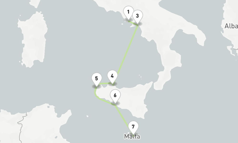 7 nights / 8 days, one-way from Naples to Valletta