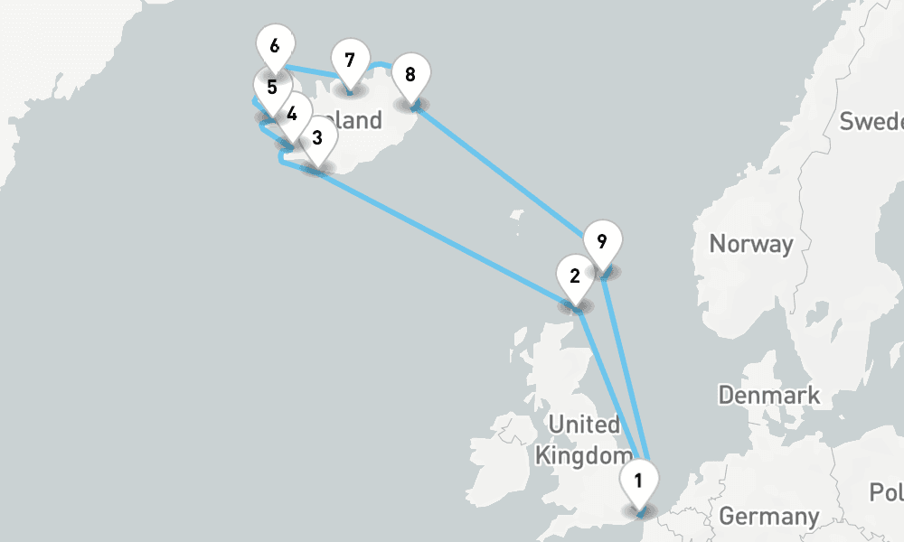 14 nights / 15 days, Dover (England) Round trip