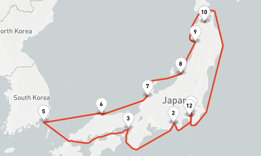 14 nights / 15 days, one-way from Tokyo to Yokohama (Tokyo, Japan)