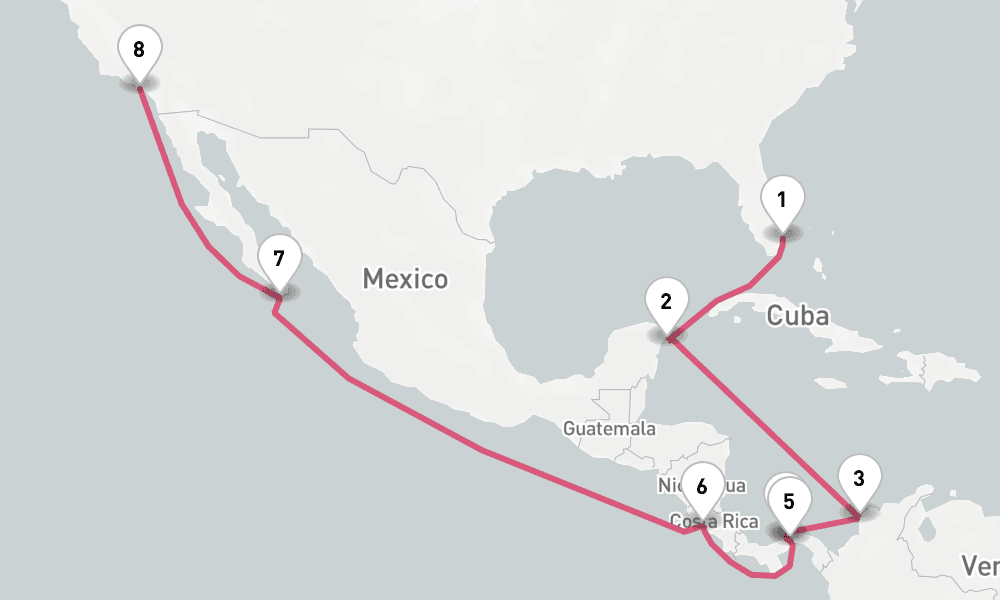 17 nights / 18 days, one-way from Fort Lauderdale (Everglades, Florida) to Los Angeles (San Pedro / Long Beach)