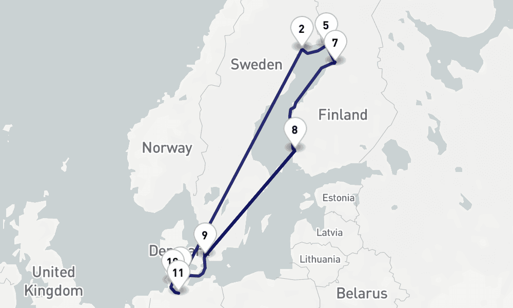 15 nights / 16 days, one-way from Kiel to Hamburg