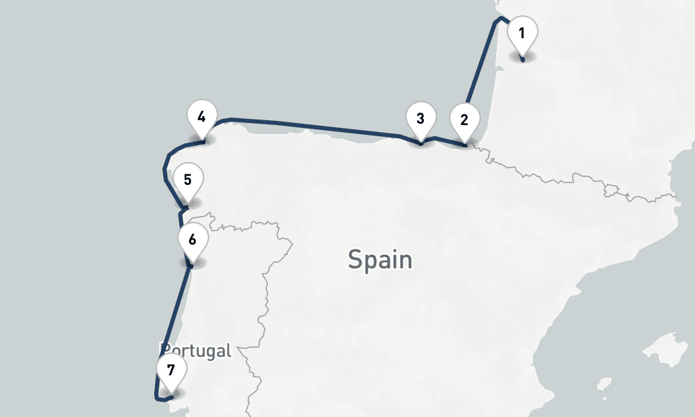 7 nights / 8 days, one-way from Bordeaux to Lisbon