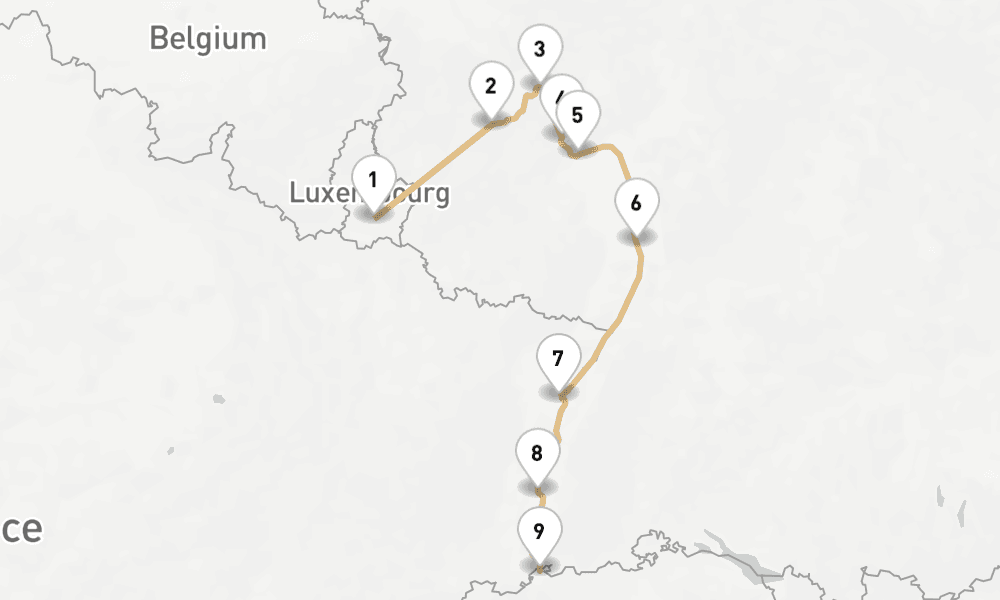 6 nights / 7 days, one-way from Luxembourg to Basel