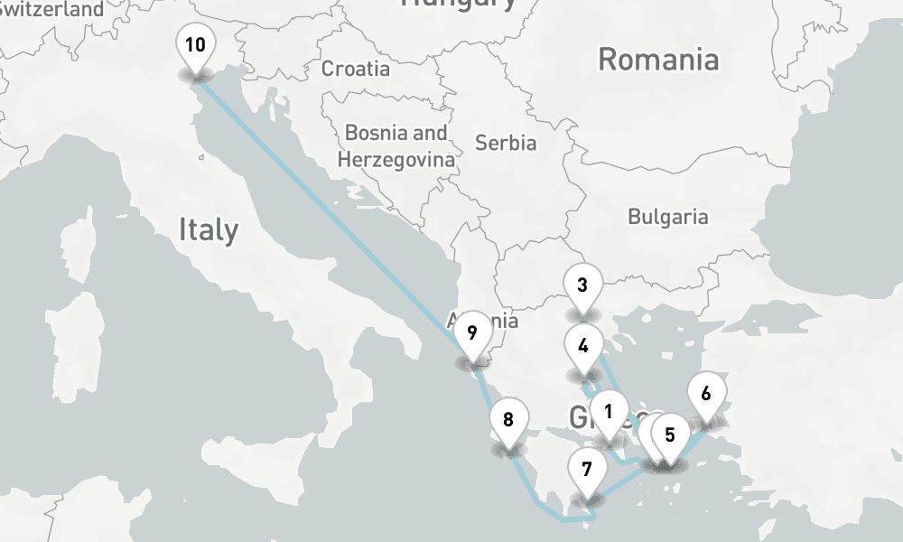 10 nights / 11 days, one-way from Piraeus (Athens, Greece) to Venice