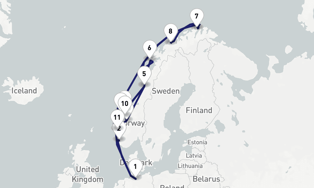 14 nights / 15 days, Hamburg Round trip