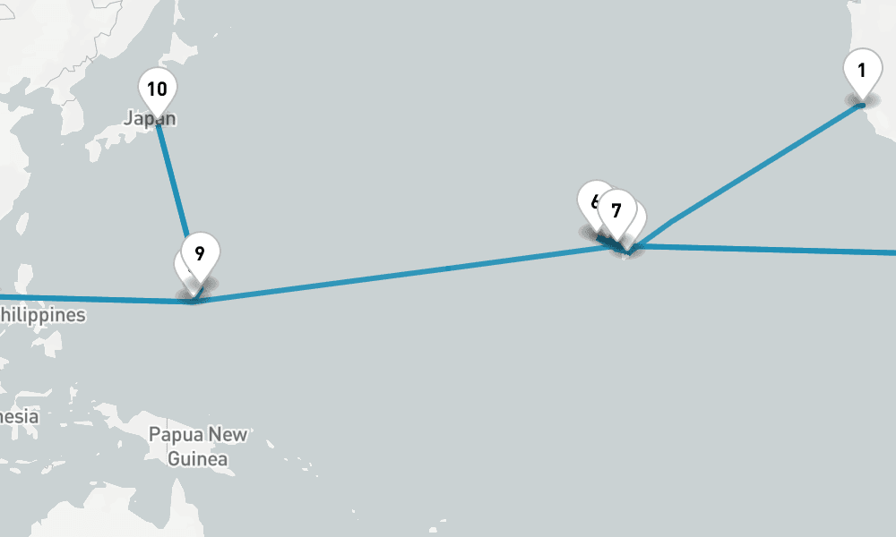 30 nights / 31 days, one-way from San Francisco (California) to Tokyo