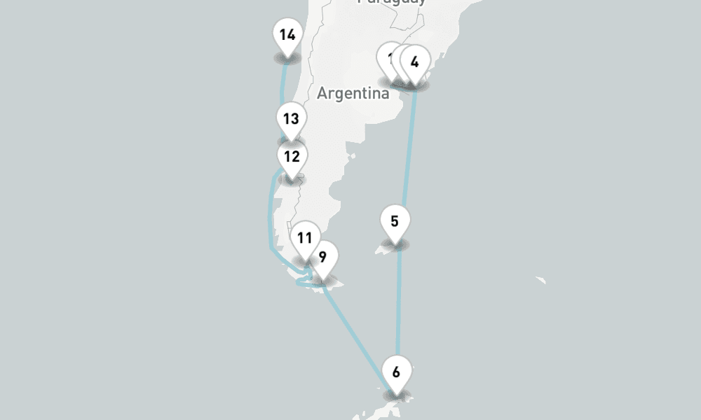 21 nights / 22 days, one-way from Buenos Aires to San Antonio