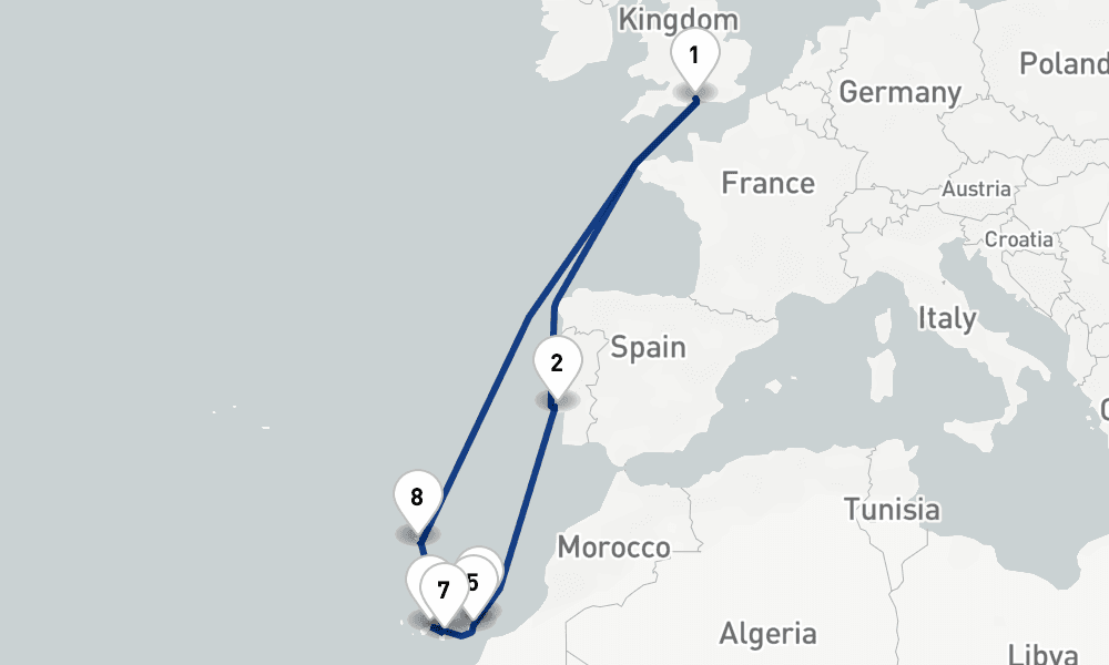 14 nights / 15 days, Southampton (England) Round trip