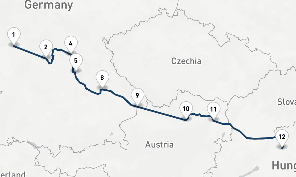 12 nights / 13 days, one-way from Frankfurt am Main to Budapest