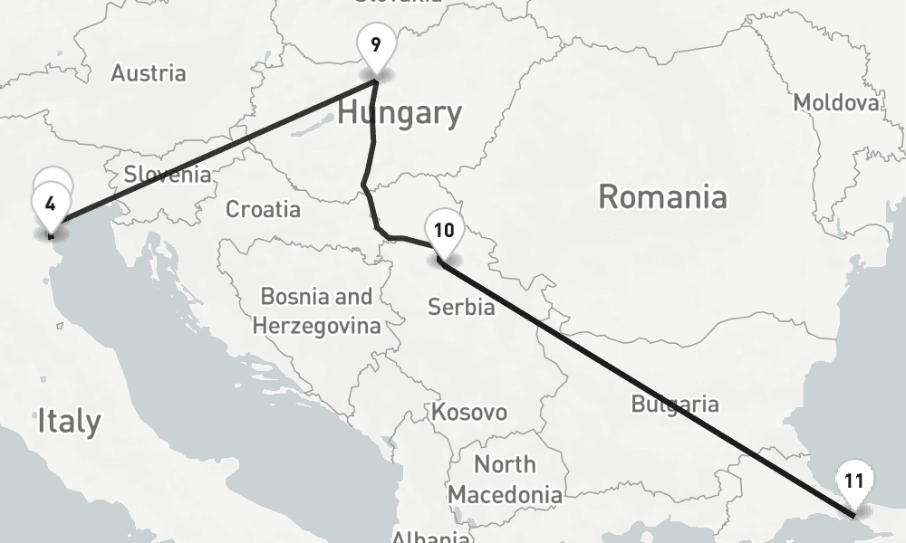 16 nights / 17 days, one-way from Venice to Istanbul