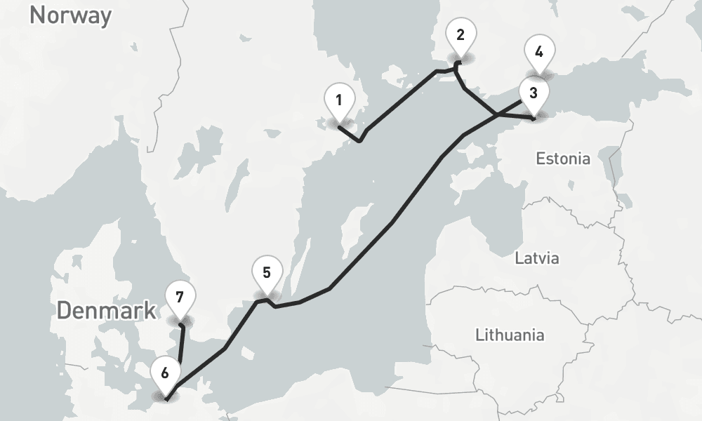 7 nights / 8 days, one-way from Stockholm to Copenhagen