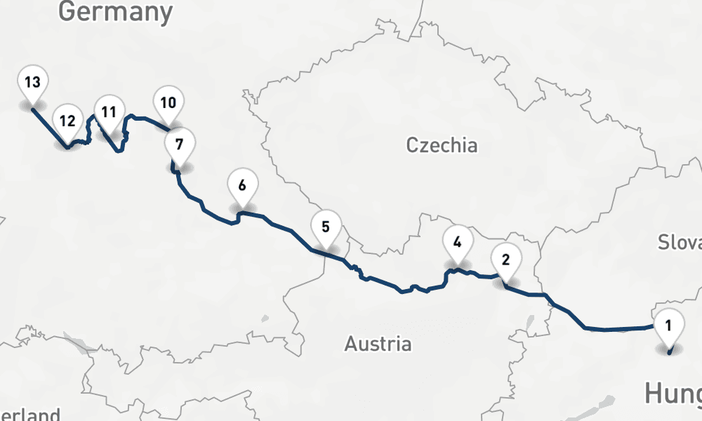 12 nights / 13 days, one-way from Budapest to Frankfurt am Main