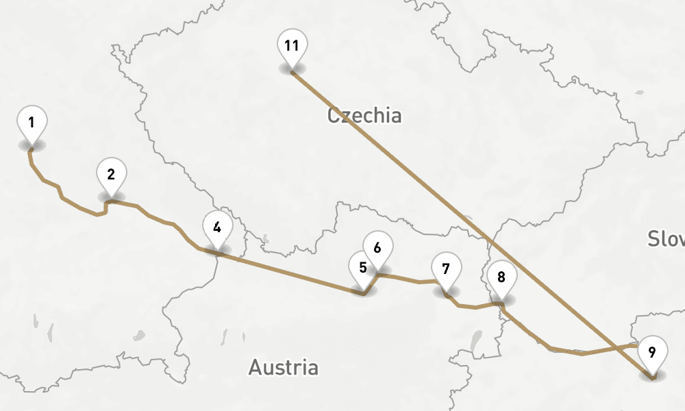 10 nights / 11 days, one-way from Nuremberg to Prague (Czech Republic)