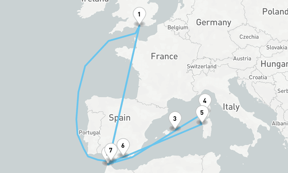 15 nights / 16 days, Portsmouth (England) Round trip