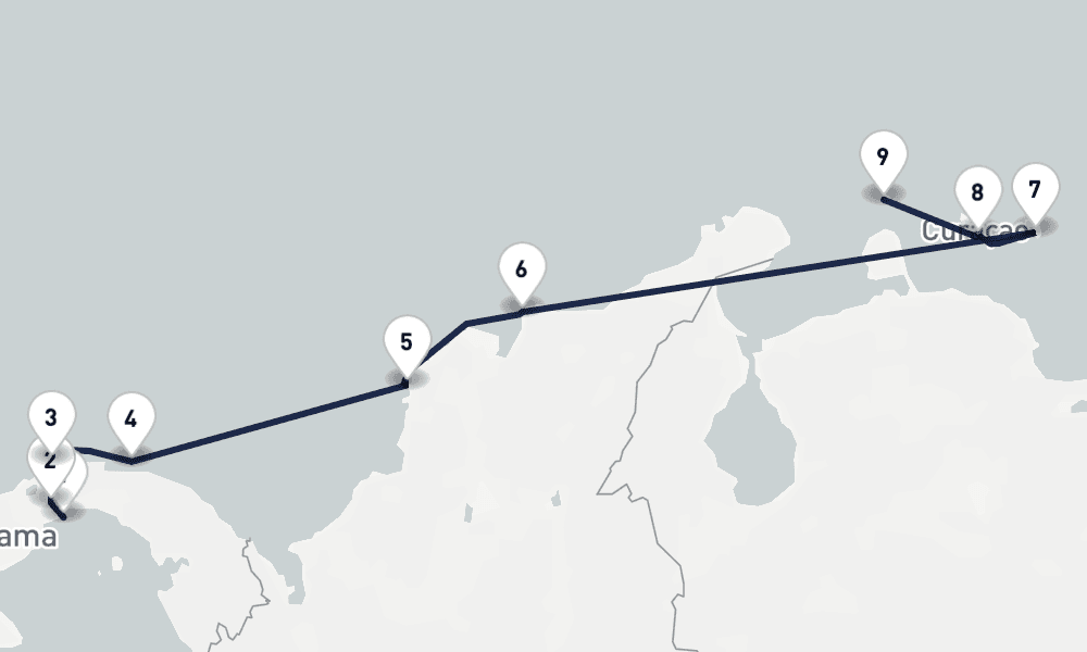 11 nights / 12 days, one-way from Panama City (Fuerte Amador, Balboa) to Oranjestad (Aruba Island, Dutch Antilles)