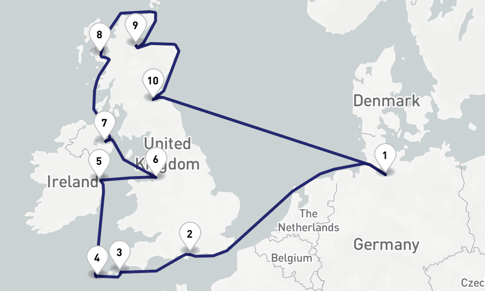 13 nights / 14 days, Hamburg Round trip