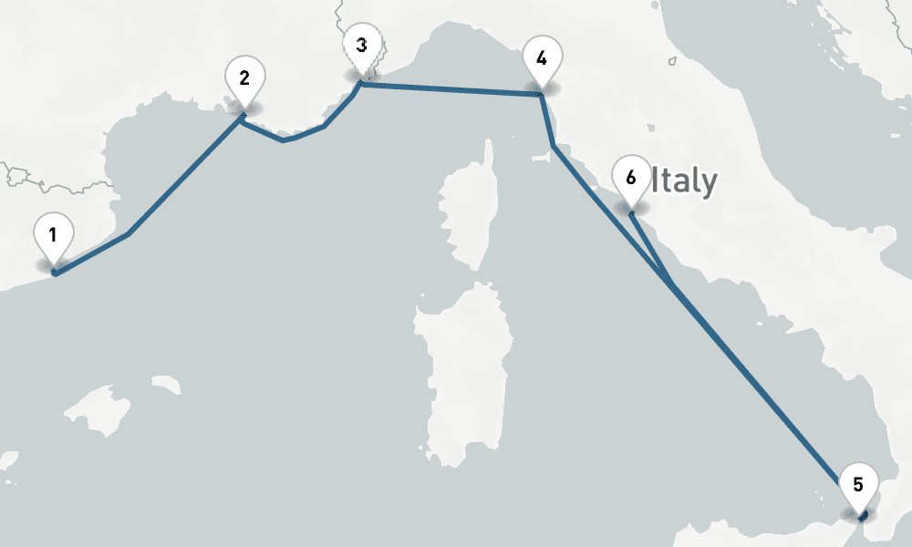 7 nights / 8 days, one-way from Barcelona to Civitavecchia (Rome, Italy)