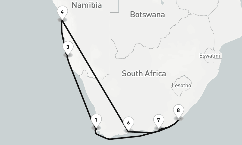 14 nights / 15 days, Cape Town Round trip