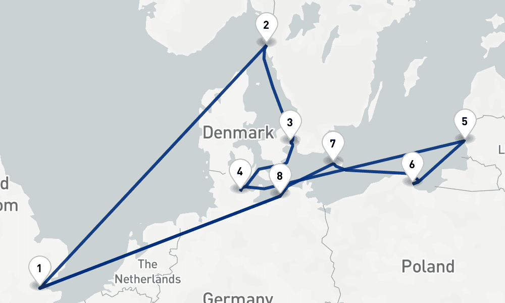 12 nights / 13 days, Tilbury (London, England) Round trip
