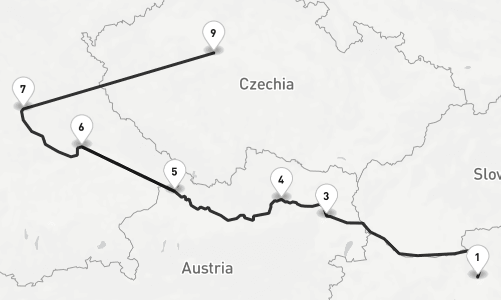 9 nights / 10 days, one-way from Budapest to Prague (Czech Republic)