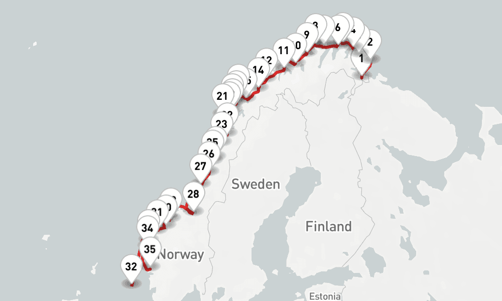5 nights / 6 days, one-way from Kirkenes to Bergen