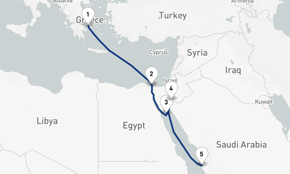 7 nights / 8 days, one-way from Piraeus (Athens, Greece) to Jeddah