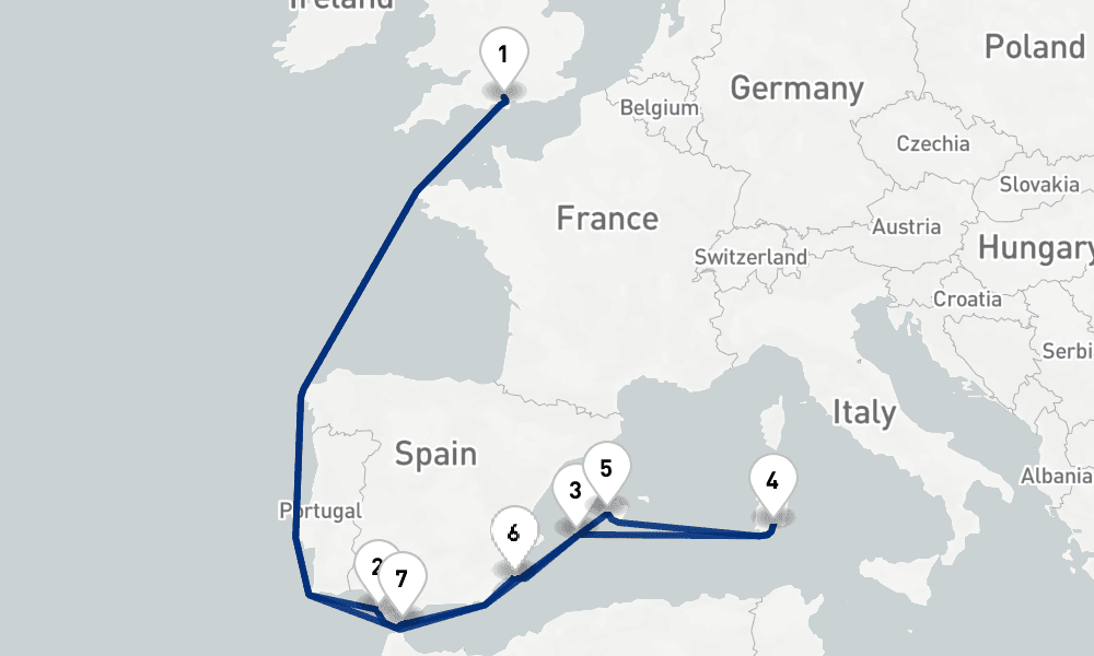 14 nights / 15 days, Southampton (England) Round trip