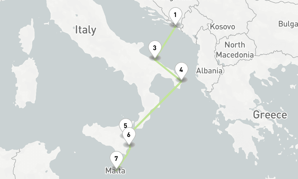 7 nights / 8 days, one-way from Dubrovnik to Valletta