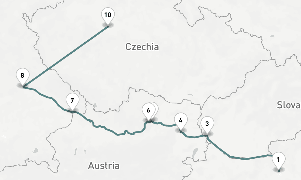 10 nights / 11 days, one-way from Budapest to Prague (Czech Republic)