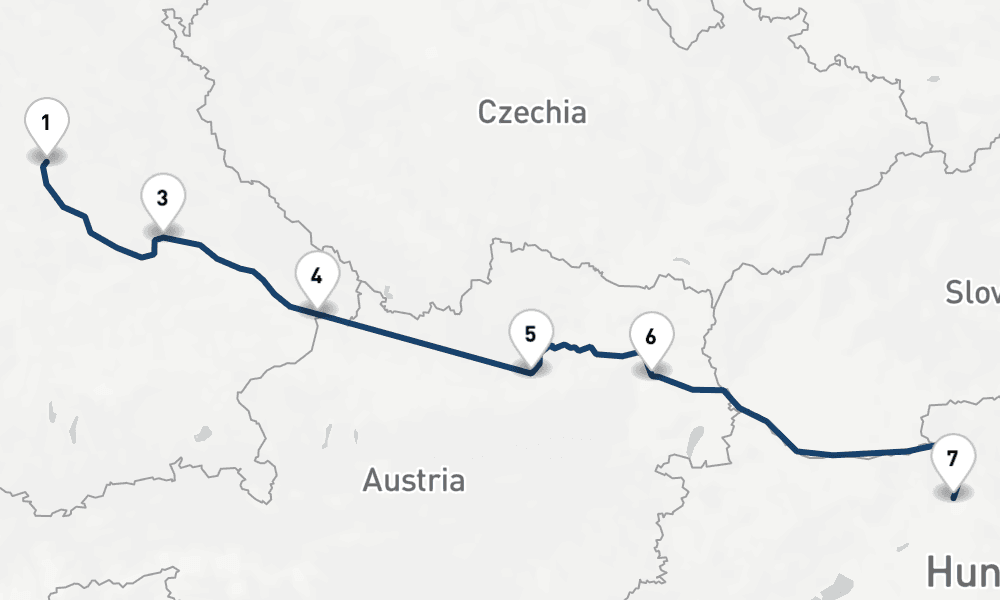 7 nights / 8 days, one-way from Nuremberg to Budapest