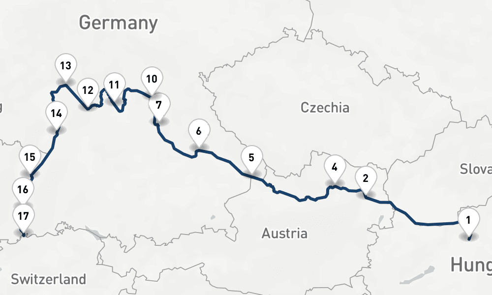 16 nights / 17 days, one-way from Budapest to Basel