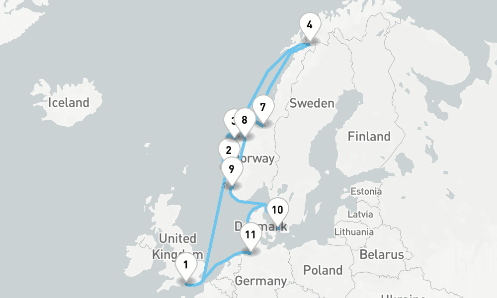 18 nights / 19 days, Portsmouth (England) Round trip