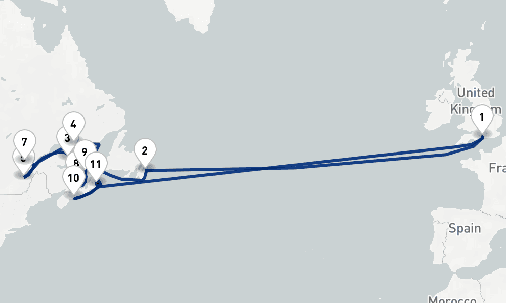 24 nights / 25 days, Southampton (England) Round trip