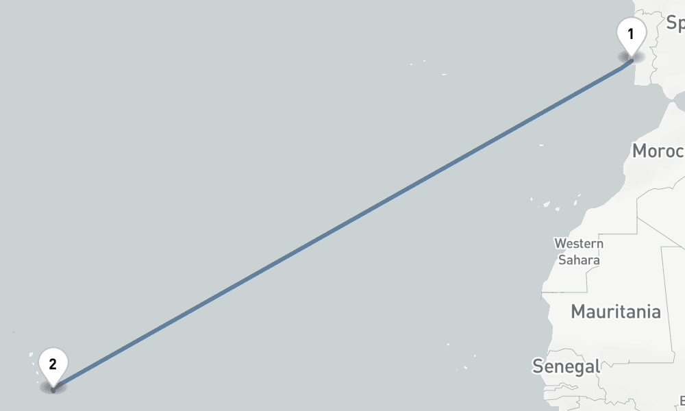 14 nights / 15 days, one-way from Lisbon to Bridgetown (Barbados)
