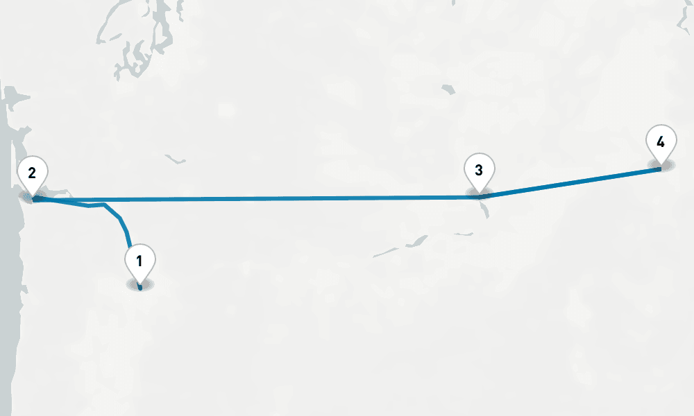 6 nights / 7 days, one-way from Portland (Oregon) to Clarkston (Washington)