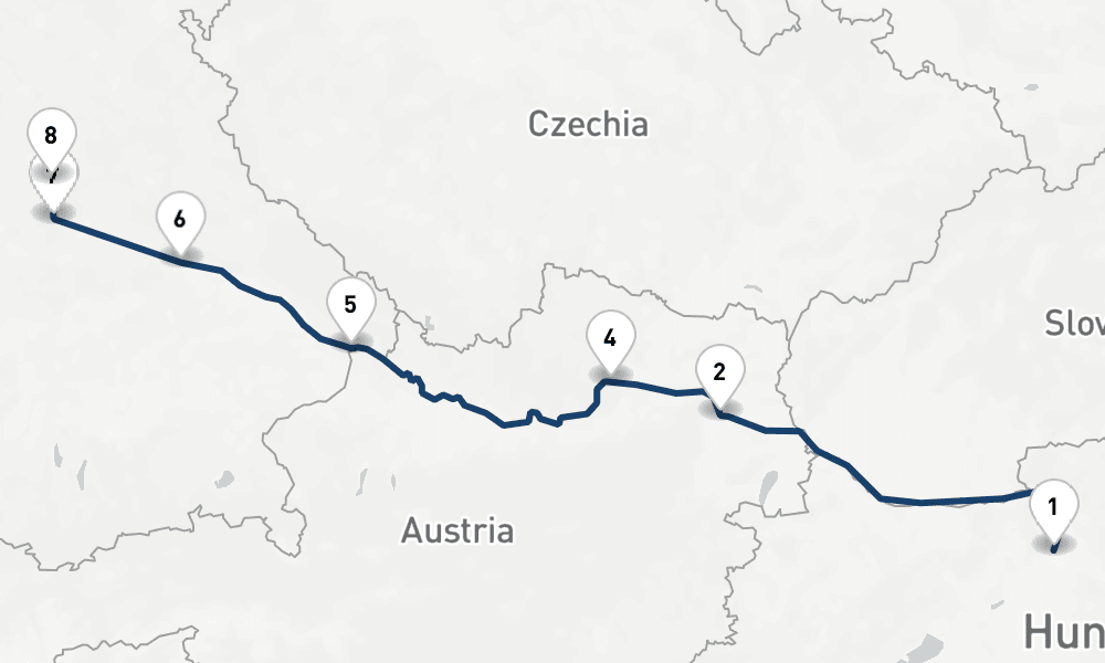 7 nights / 8 days, one-way from Budapest to Nuremberg