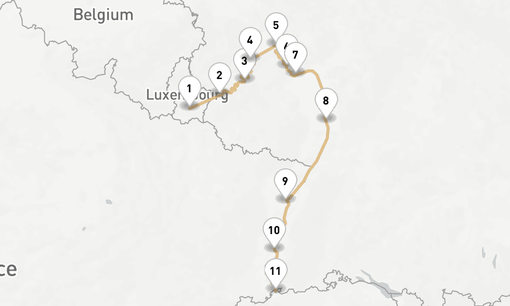 6 nights / 7 days, one-way from Luxembourg to Basel
