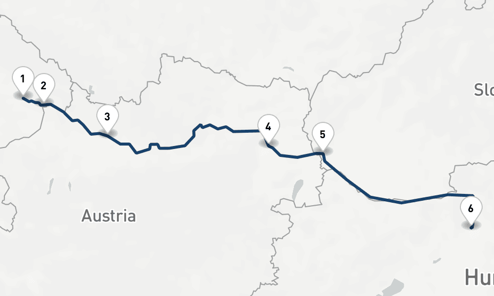 7 nights / 8 days, one-way from Vilshofen an der Donau to Budapest