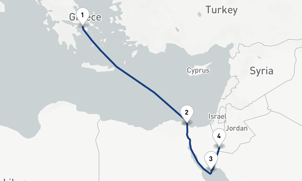 5 nights / 6 days, one-way from Piraeus (Athens, Greece) to Aqaba