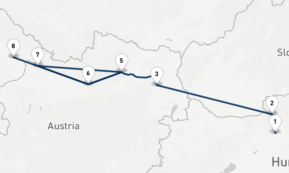7 nights / 8 days, one-way from Budapest to Vilshofen an der Donau