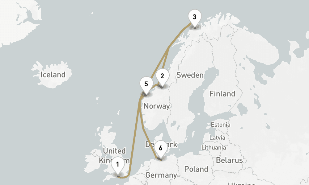10 nights / 11 days, one-way from Southampton (England) to Hamburg