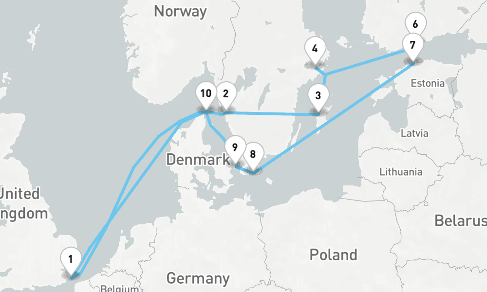 14 nights / 15 days, Dover (England) Round trip