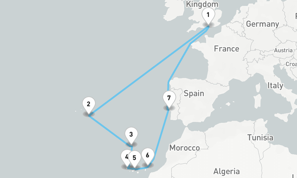 14 nights / 15 days, Portsmouth (England) Round trip