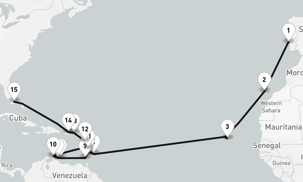 28 nights / 29 days, one-way from Lisbon to Miami (Florida)