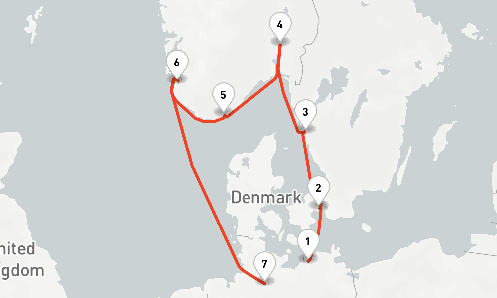 7 nights / 8 days, one-way from Warnemunde (Rostock, Germany) to Hamburg