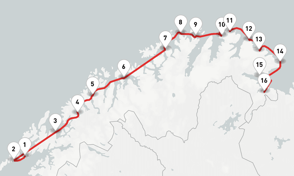3 nights / 4 days, one-way from Svolvaer (Austvagoya Island, Norway) to Kirkenes